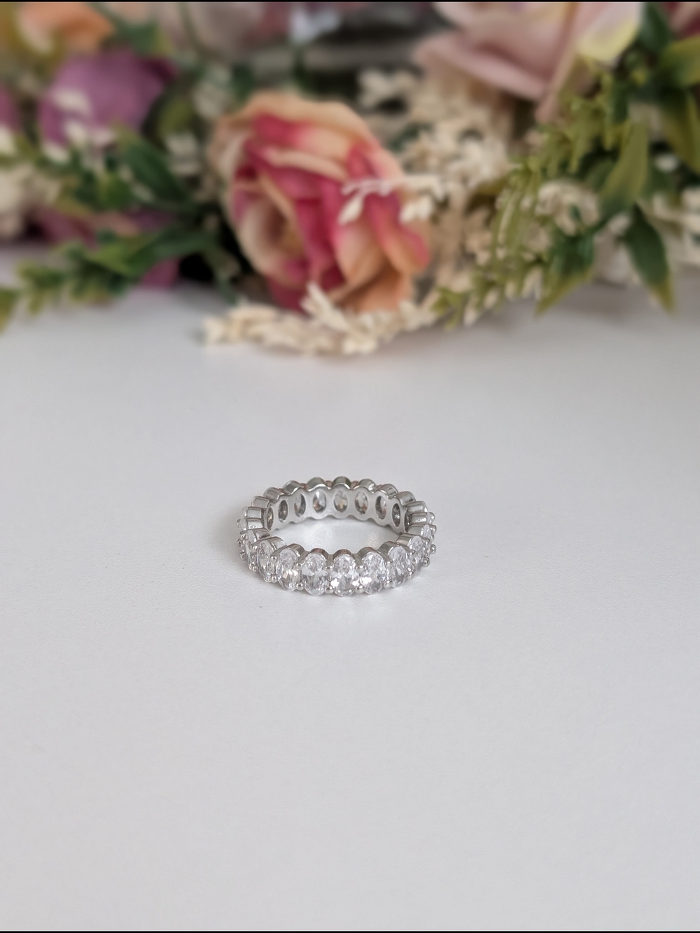 14K Gold Plated Crystal Eternity Band Ring - White